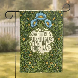 Save The Bees Clean The Seas Punch Nazis Art Nouveau Poppy Floral Activist Home Decor Gift Garden Flag