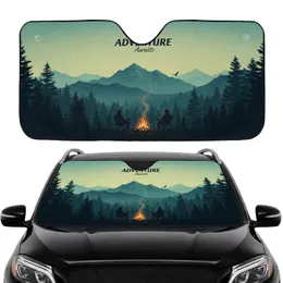 Campfire Mountain Scene Adventure Awaits - Road Trip Gift Car Sunshade