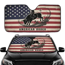 Rodeo Cowboy Bucking Bull Distressed American Flag - Car Interior Upgrade Car Sunshade