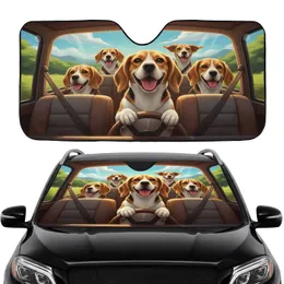 Joyful Realistic Beagles Natural Landscape - Road Trip Gift for Dog Lover Car Sunshade