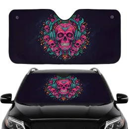 Human Skulls Headphones Bones Flowers Road Trip Gift Car Sunshade