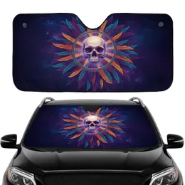 Human Skull Ethereal Glow Ornate Ancient Ring Feathers Cosmic Nebulae - Car Interior Upgrade Car Sunshade