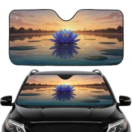Vibrant Blue Lotus Flower Calm Lake Sunset - Auto Interior Upgrade Accessory Car Sunshade