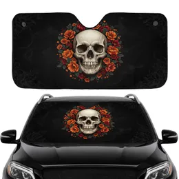 Bone Textured Skull Autumnal Flowers Car Interior Upgrade Car Sunshade