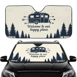 Vintage Travel Trailer Happy Place - Road Trip Gift for Camper Lovers Car Sunshade