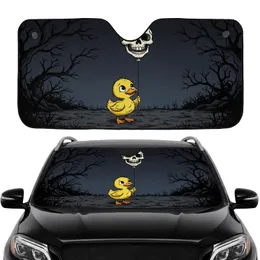 Fluffy Yellow Duckling White Skull Balloon Dark Mist Bare Branches - Travel Essentials Gift Car Sunshade