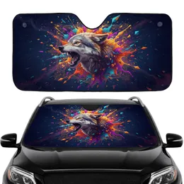 Snarling Wolf Head Gold Frame Burst Confetti - Car Interior Upgrade Wolf Lover Gift Car Sunshade