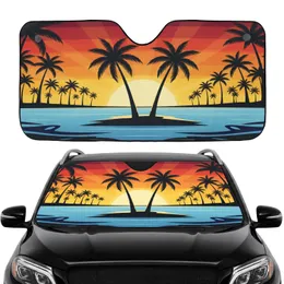 Silhouetted Palm Trees Tropical Island Ocean Sunset - Car Interior Upgrade Car Sunshade