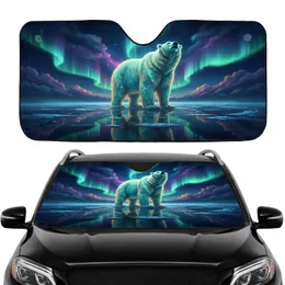Majestic Glowing Polar Bear Fractured Ice Aurora Borealis Arctic Night - Car Interior Upgrade Car Sunshade
