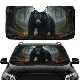 Black Bear Ancient Forest Autumn Leaves - Car Interior Upgrade Car Sunshade