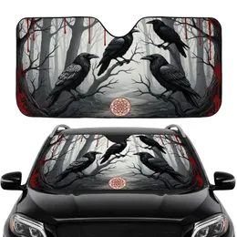 Black Ravens Crimson Blood Eerie Forest Sigil - Road Trip Travel Accessory Car Sunshade