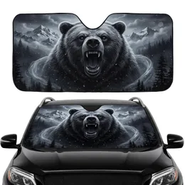 Ferocious Snarling Grizzly Bear Head Misty Forest Wilderness Car Interior Upgrade Car Sunshade