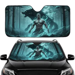 Man Dark Wolf Howling Ancient Forest - Car Interior Upgrade Car Sunshade