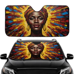 Dark Skin African Woman Red Turban - Auto Interior Upgrade Travel Essentials Accessory Car Sunshade