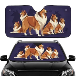Two Rough Collie Dogs Mist Rolling Hills Paw Print Motifs - Car Interior Upgrade for Dog Lover Car Sunshade
