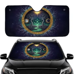 Ancient Gnarled Trees Cosmic Sky Sun Moon Emerald Droplets River - Car Interior Upgrade Car Sunshade