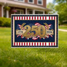 1776-2026 Gold 250 Emblem American Flag - USA 250th Anniversary Patriotic Art Yard Sign