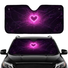Glowing Neon Pink Heart Spiderweb Mist - Car Interior Upgrade Road Trip Gift Car Sunshade