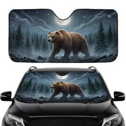 Grizzly Bear Frost Forest Moon Night Sky - Car Interior Upgrade for Bear Lovers Car Sunshade