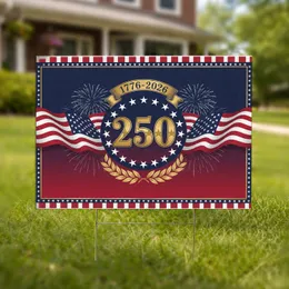Gold 250 Emblem American Flag 1776-2026 - USA 250th Anniversary Independence Day Yard Sign