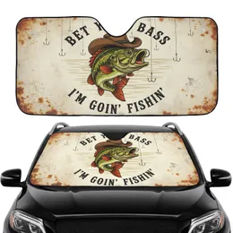 Rustic Bass Fish Cowboy Hat Distressed Fishing Sign Road Trip Essential Gift for Fishermen Car Sunshade