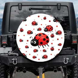 Cluster of Red Black Cartoon Ladybugs and Polka Dots - Ladybug Lover Gift Spare Tire Cover