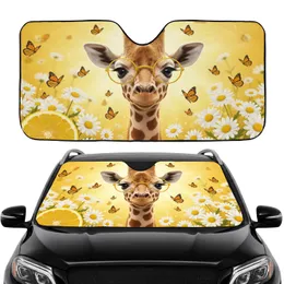 Baby Giraffe with Glasses Monarch Butterflies Daisies Lemon - Wildlife Lover Gift Car Sunshade