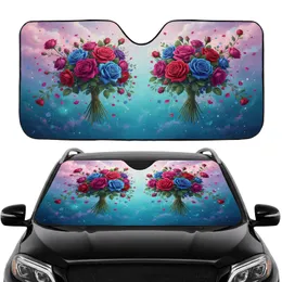 Vibrant Colorful Rose Bouquets Lush Greenery Magical Garden - Home Decor Gift Car Sunshade