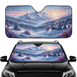 Snow-capped Mountains Alpine Valley Cabin - Winter Landscape Home Decor Gift Car Sunshade