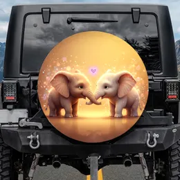 Baby Elephants Glowing Heart Trunks Touching - Dreamlike Wildlife Lover Gift Spare Tire Cover