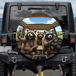 Selfie Raccoon Driving Car Road Trip - Travel Adventure Gift for Road Trippers Spare Tire Cover