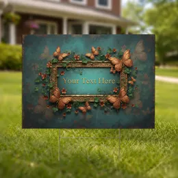 Custom Text Ornate Antique Plaque Metallic Butterflies Ivy Blossoms Weathered Patina - Home Decor Gift Yard Sign