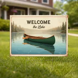 Welcome The Lake Canoe - Lake House Decor Gift for Lake Lover Yard Sign