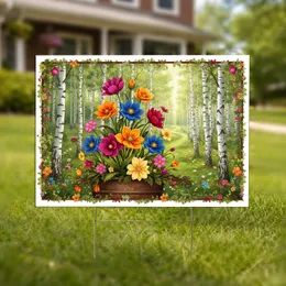 Lush Floral Rustic Metal Planter Birch Forest - Home Decor Gift Yard Sign