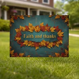 Faith and Thanks Autumn Leaves Aged Wood Metal - Fall Season Decor Gift Yard Sign