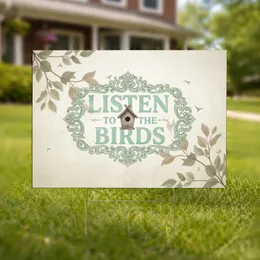 Listen To The Birds Birdhouse Floral Scrollwork - Garden Decor Gift for Bird Lovers Yard Sign