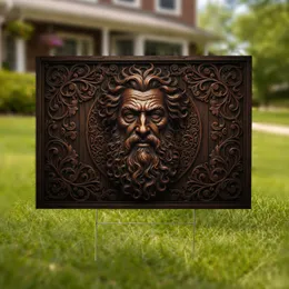 Wise Ancient Sculpted Face Root Beard Ornate Carved Wood - Antique Home Decor Gift Yard Sign