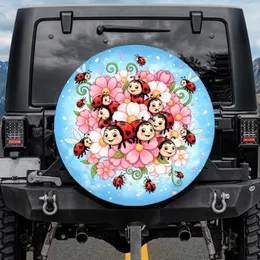 Ladybug Heart Spot Blooming Flowers - Nature Lover Gift Spare Tire Cover