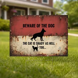 Beware Dog German Shepherd Cat Shady - Funny Pet Lover Home Decor Gift Yard Sign