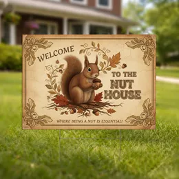 Realistic Brown Squirrel Acorn Welcome Nut House - Funny Rustic Vintage Forest Yard Decor Yard Sign