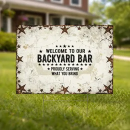 Rustic Welcome Backyard Bar Stars - Outdoor Entertaining Decor Gift Yard Sign
