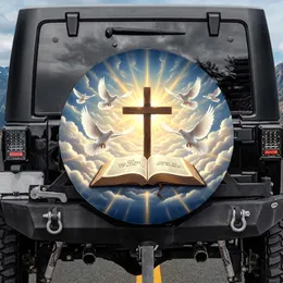 Open Holy Bible Christian Cross Doves - Faith Journey Travel Gift Spare Tire Cover