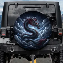 Majestic Asian Dragon Head Glowing Eyes Storm Clouds Night Sky - Dragon Lover Gift Spare Tire Cover