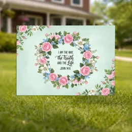 I AM THE WAY THE TRUTH JOHN 14:6 Floral Wreath - Faith Home Decor Gift Yard Sign