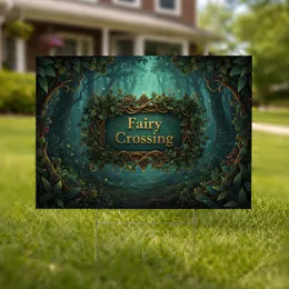 Fairy Crossing Sign Antique Bronze Vines - Enchanted Garden Home Decor Gift Yard Sign