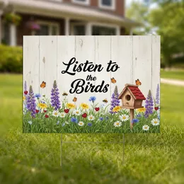 Listen to the Birds Vibrant Wildflower Garden Birdhouse - Garden Decor Gift for Bird Lover Yard Sign