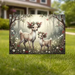 Baby Deer Wreaths Forest Glade - Wildlife Lover Home Decor Gift Yard Sign