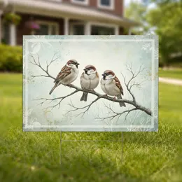 Sparrows Bare Tree Branch Winter - Wildlife Garden Decor Gift Yard Sign