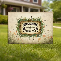 Warning Bunny Zone Plaque Garden - Rabbit Lover Home Decor Gift Yard Sign