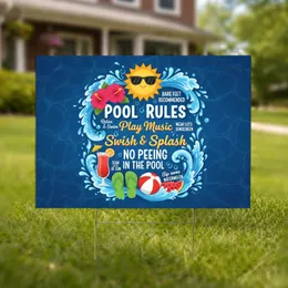 Pool Rules Sun Hibiscus Beach Ball - Summer Pool Party Decor Yard Sign